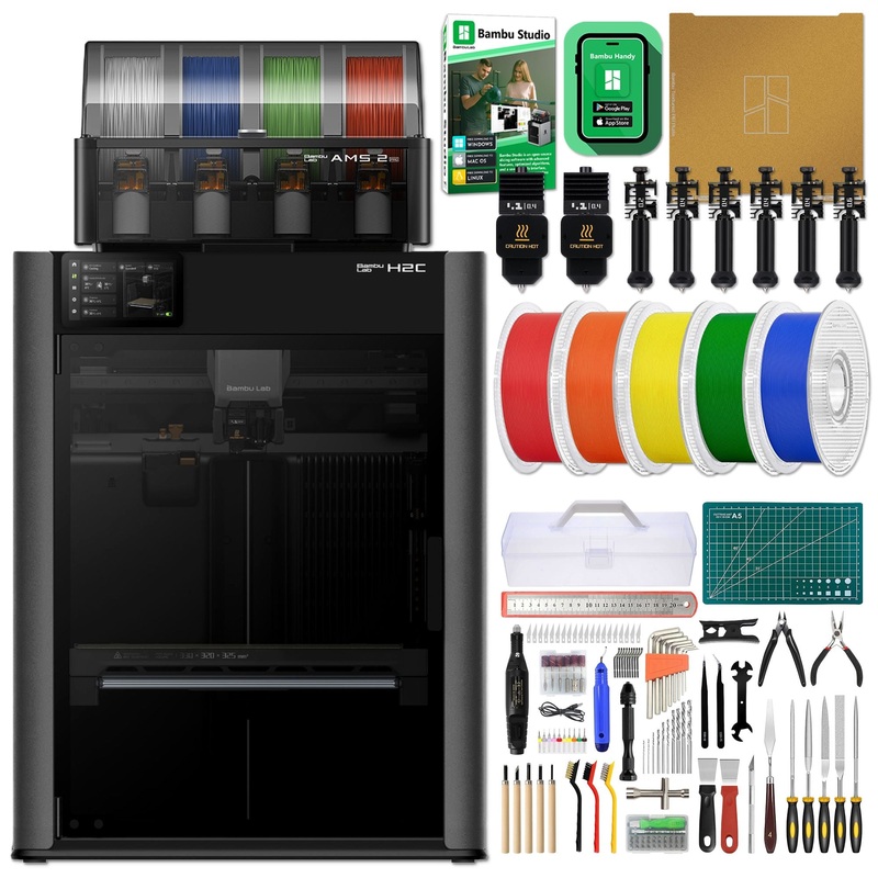 Bambu Lab H2C Dual Head Vortek 3D Printer with Filament, Tool Kit, AMS 2 System