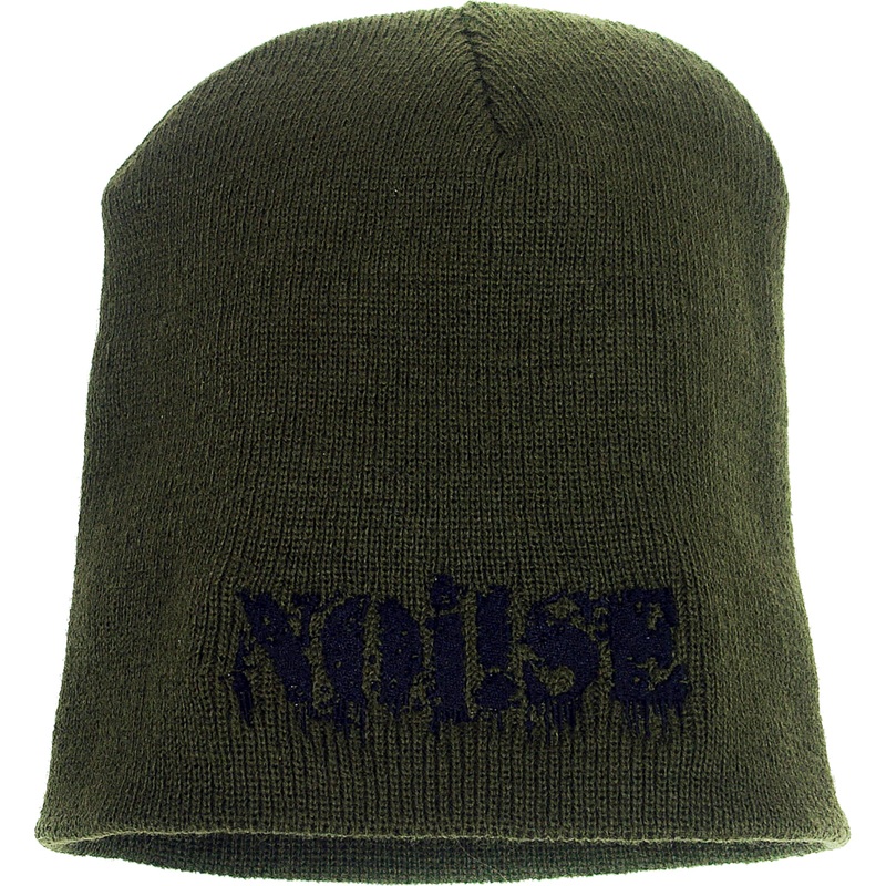 NOi!SE – Text Logo Black On Olive – Uncuffed Beanie