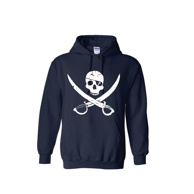 Pirates Press Records – Pirate Flag Logo – White on Navy – Pullover Hoodie