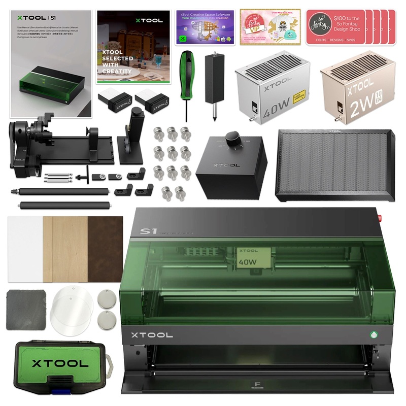 xTool S1 Laser Cutter & Engraver Machine Bundle w/ IR Laser Engraving Kit