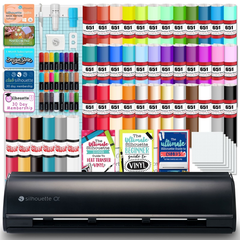Silhouette Black Cameo 5 Alpha w/ 38 Oracal Sheets, Siser HTV, Guides, 24 Pens