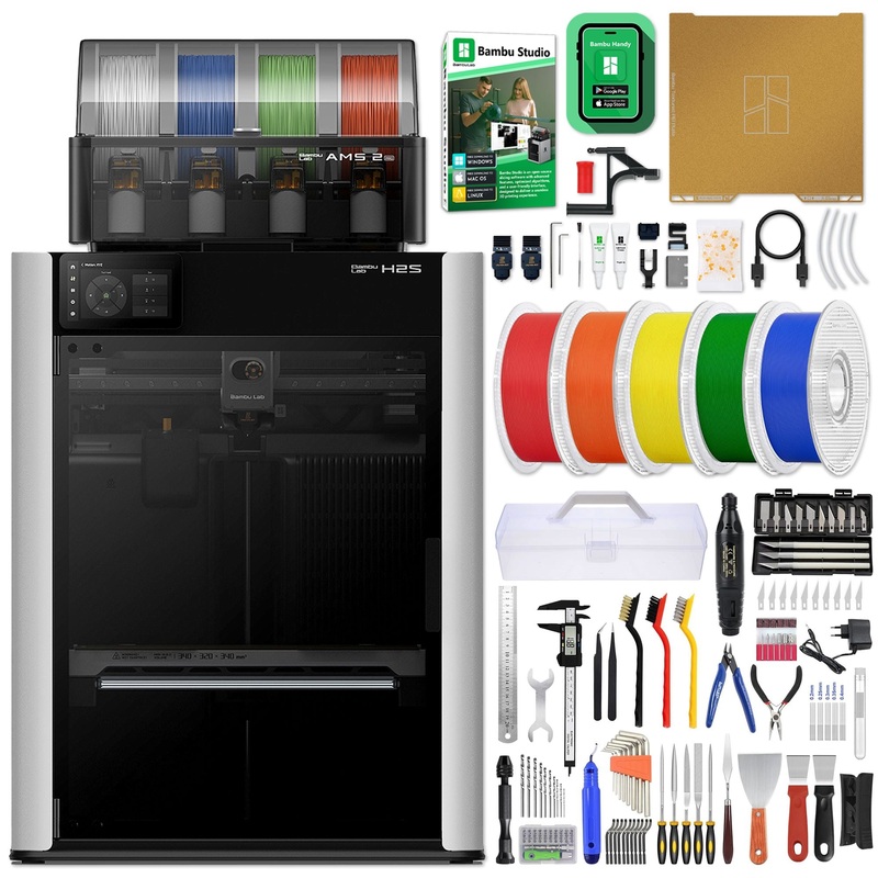 Bambu Lab H2S 3D Printer Bundle with Filament, Tool Kit, AMS 2 System