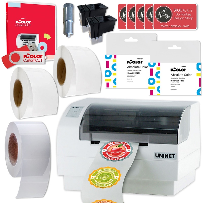 Uninet IColor 250 Print & Cut Sticker and Label Maker Bundle