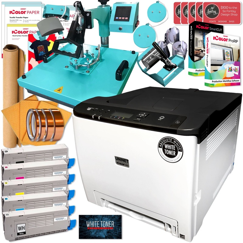 Uninet IColor 560 Business Bundle w/ 8-in-1 Heat Press, Media, $1044 Software Turquoise Heat Press