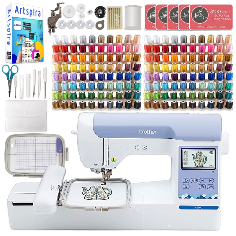 Brother PE900 5″ x 7″ Embroidery Machine with 160 Embroidery Spools Bundle
