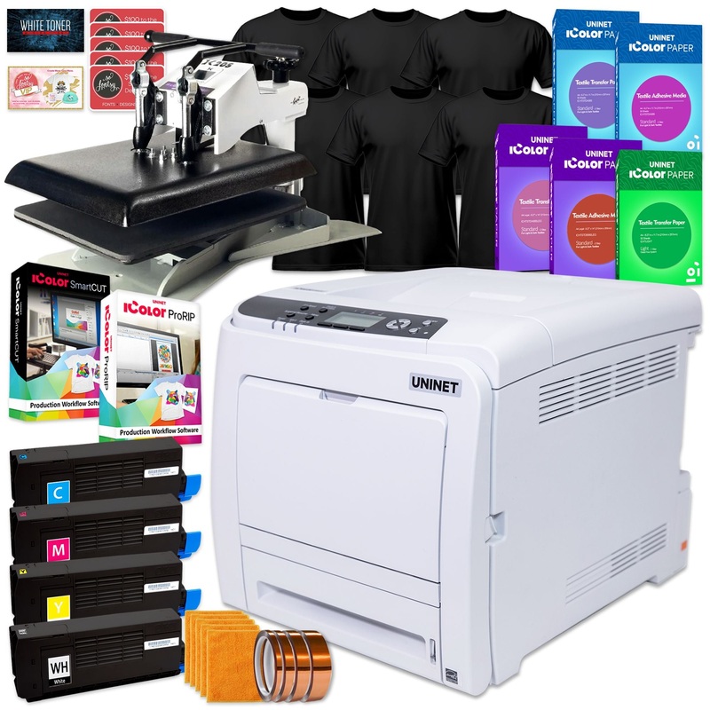 Uninet IColor 340 Apparel PLUS Transfer Printer w/ Geo Knight Heat Press & Media