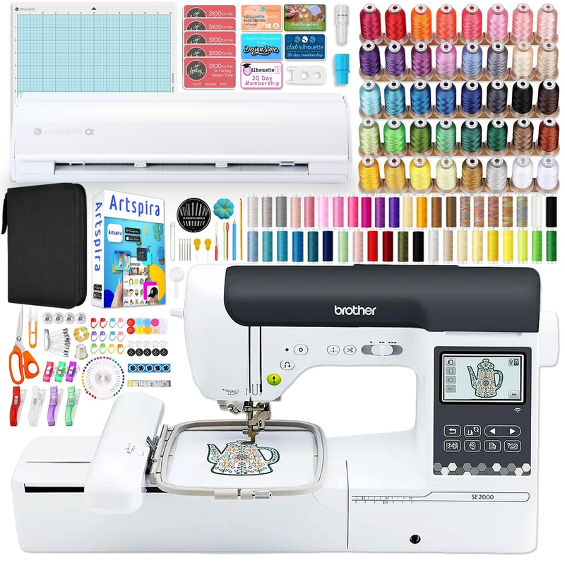 Brother SE2000 Embroidery & Sewing Machine Bundle w/ Silhouette Cameo 5 Alpha