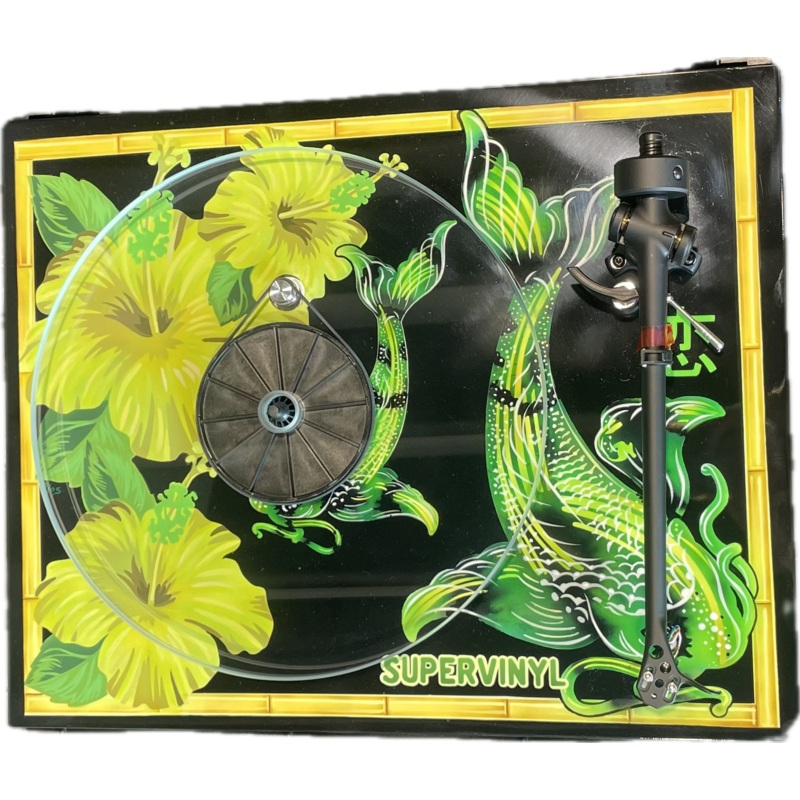 Black and Green Koi Custom Hand-Painted Turntable
