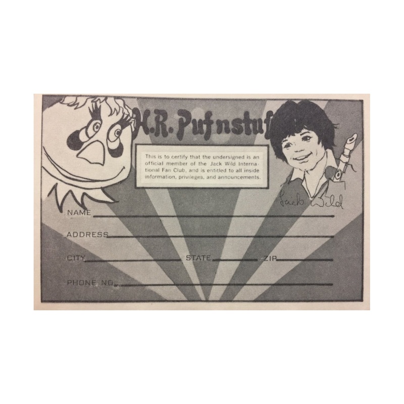 Sid & Marty Krofft Archives – Jack Wild International Fan Club Membership Card