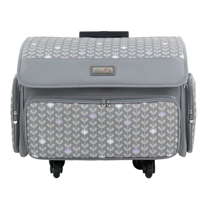 XL 4 Wheel Collapsible Deluxe Rolling Sewing Machine Storage Case, Purple Floral