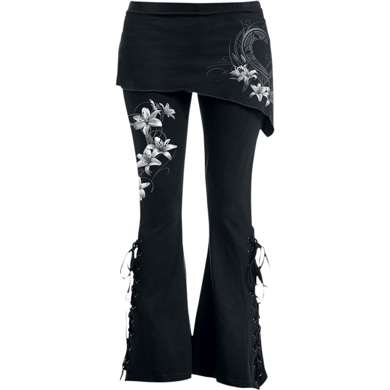 Spiral Ladies Boot Cut Leggings with Micro Skirt: Pure Of Heart Black