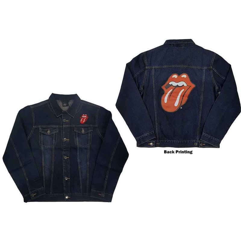 The Rolling Stones Unisex Denim Jacket: Classic Tongue Back Print