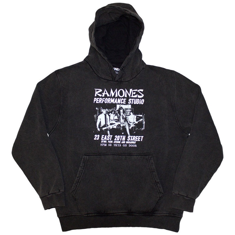 Ramones Unisex Stone Wash Pullover Hoodie: East Village Charcoal Grey