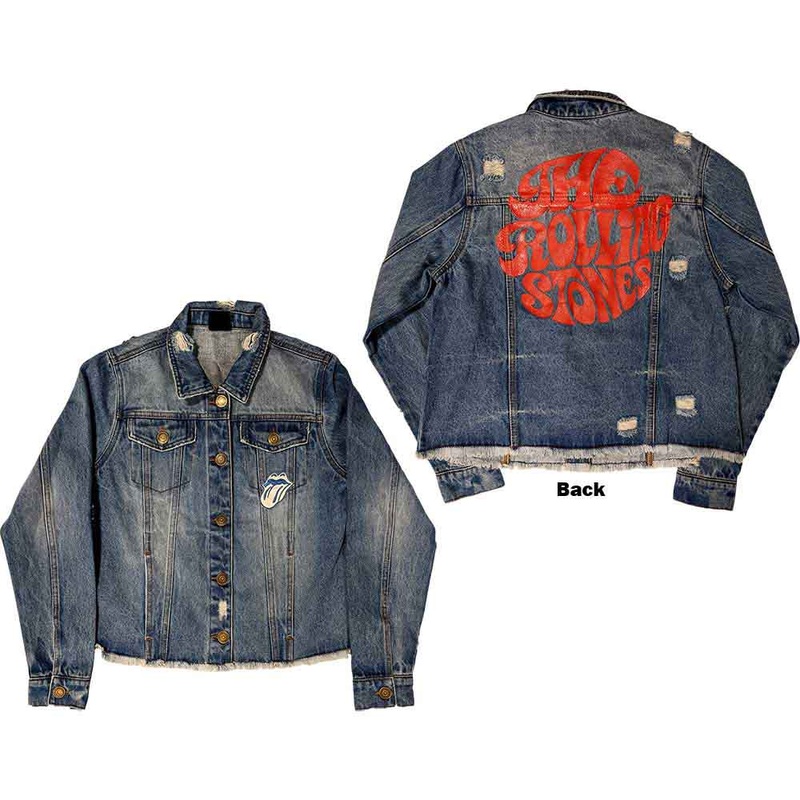 The Rolling Stones Ladies Denim Jacket: Script Light Denim Blue