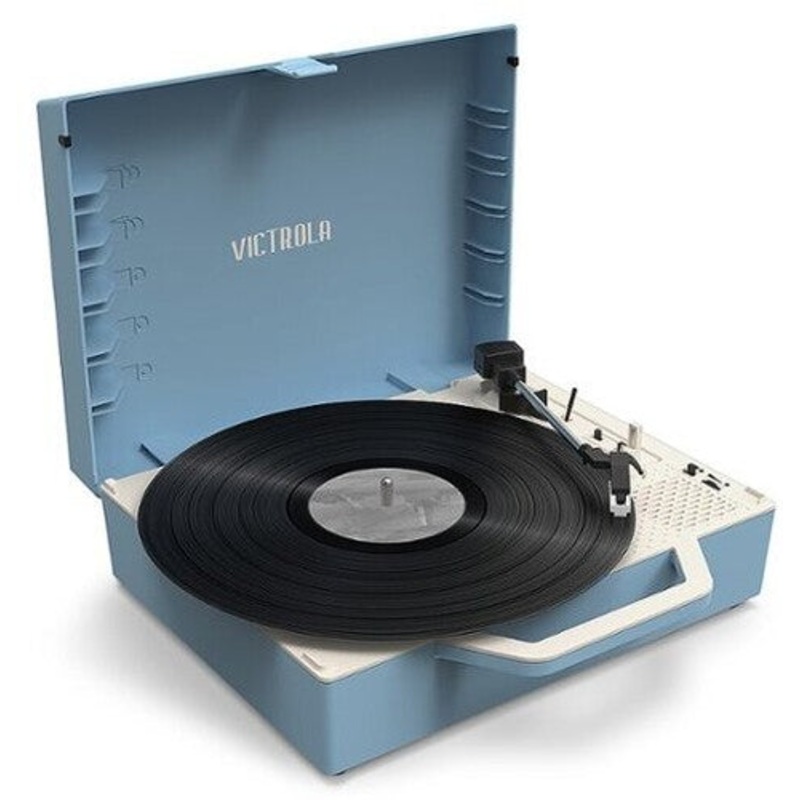 Victrola VSC-725SB-LBL Re-Spin Dual Bluetooth Sustainable Suitcase Record Player (Light Blue)